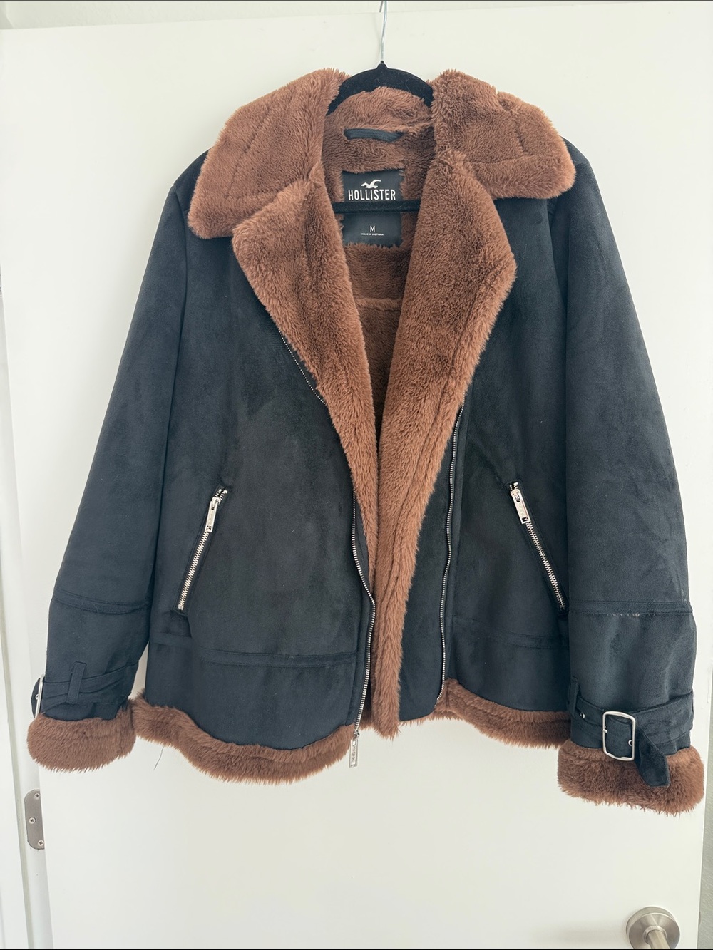 Hollister Black Jacket with Brown Faux Fur Trim